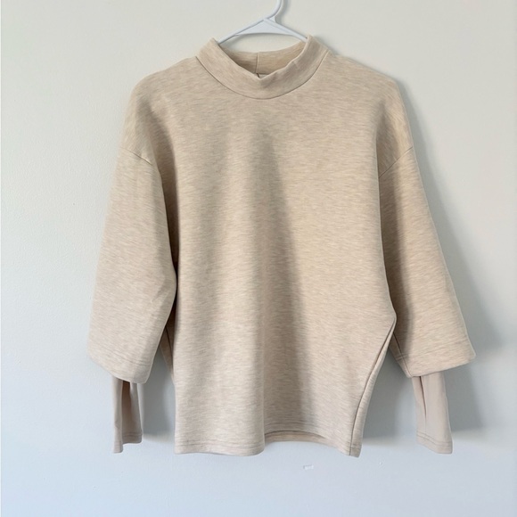 OGL NEW Heather Beige FuzzLuxe Mockneck Sleeve Warmer Top Size Medium - Picture 3 of 9